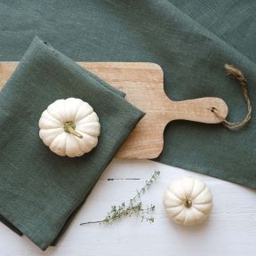 Dark Green Linen Fabric Lesna