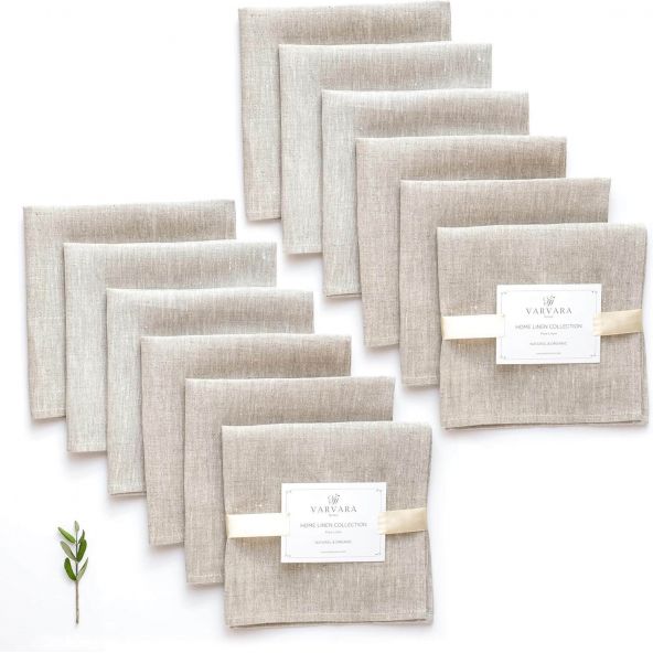 Set de 12 Serviettes de Table en Lin Naturel Beige