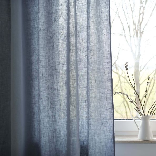 Satin Blue Linen Fabric Welna 