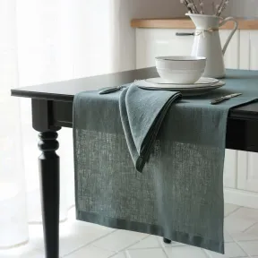 Chemin de table en lin Lesna Vert Sauge