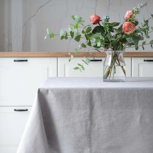 Nappe Lin Gris Clair Lesna sur Mesure