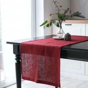 Chemin de table en lin Noël Rouge Lesna