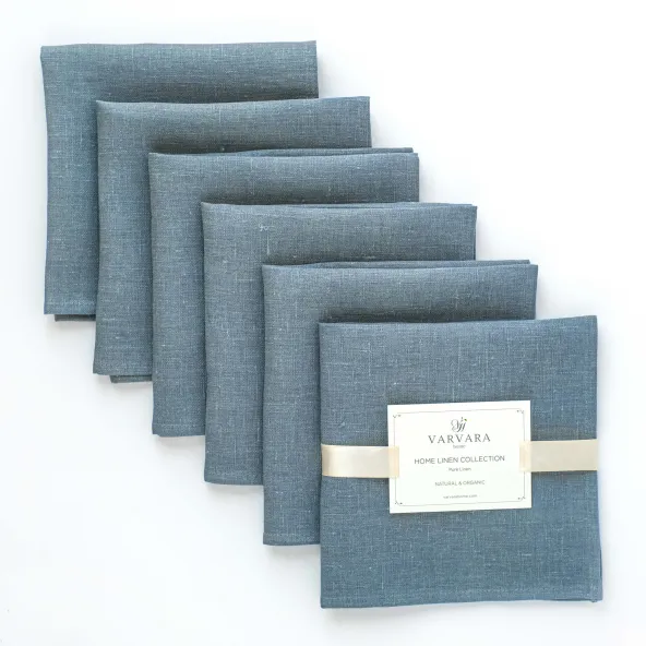 Set of 6 Linen Cloht Napkins Blue Lesna