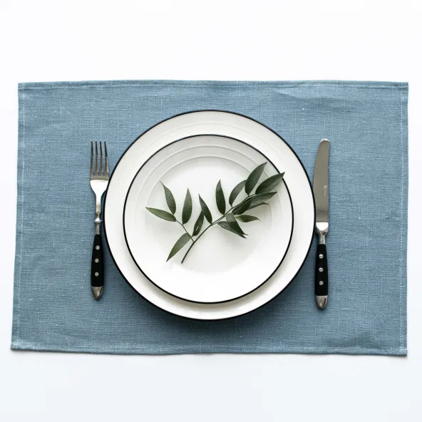 Set de 4 sets de table en lin Lesna Gris Bleu