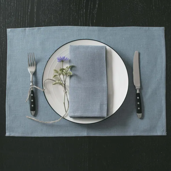 Set de 4 sets de table en lin Lesna Gris Bleu