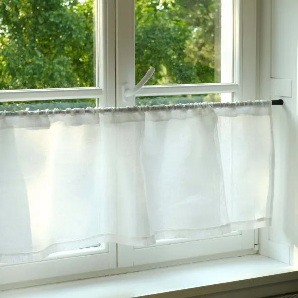 Leinen Scheibengardine Transparent Prosna Weiß